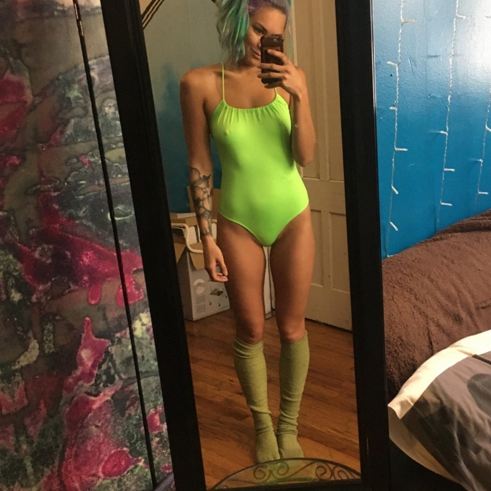 Neon green swimsuit